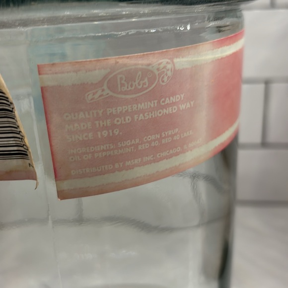 VINTAGE BOB'S PEPPERMINT CANDY CLEAR DISPLAY 40OZ CROCK CANDY JAR no lid - Picture 4 of 6